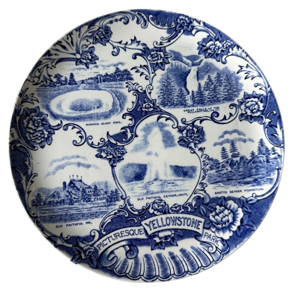 Adams Staffordshire Yellowstone Park Blue Transferware Souvenir Plate 1910s - Picture 3 of 8
